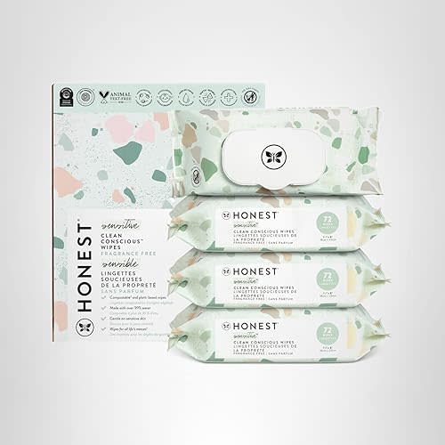 The Honest Company Clean Conscious Multi-Use Wipes | Hypoallergenic + Unscented for Sensitive Skin | Over 99% Water, Compostable, Plant Based, Baby Wipes | Geo Mood, 288 Count