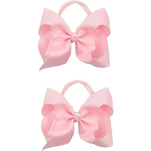 2Pcs 6 Inches Ribbon Baby Girls Headbands Infant Elastic Hairbands Large Cheer Bow Hair Band Accessories for Child Toddlers Girls (Pink)