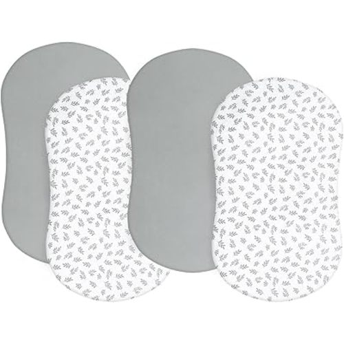 Bassinet Sheets(18" x 30"), Halo Bassinet Sheets, 4 Pack Fit for Halo Bassinest Swivel & Flex Sleeper, Grey Leaf