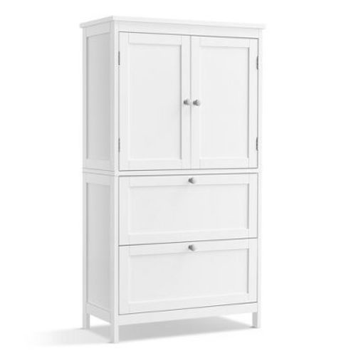 VASAGLE Floor Storage Cabinet, Storage Unit, Freestanding Cabinet with 2 Drawers and 2 Doors, Adjustable Shelf, White