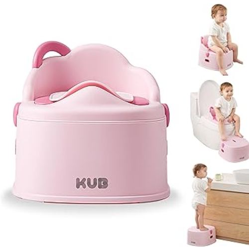 3-in-1 Potty Training Toilet (Chair, Seat, Step Stool) - 9 CM Splash Guard, One-click Assembly, Easy to Clean - Versatile Toddler Potty Trainer for Boy Girl - Pink