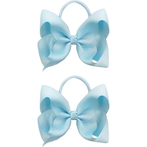 2Pcs 6 Inches Ribbon Baby Girls Headbands Infant Elastic Hairbands Large Cheer Bow Hair Band Accessories for Child Toddlers Girls (Light Blue)