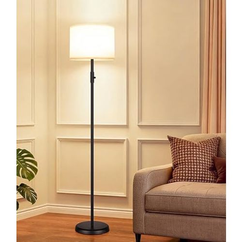 【Upgraded】 Dimmable Floor Lamp for Living Room,1000 Lumens Bulb Included, Modern Floor Lamps Simple Design with Linen Shade, Tall Standing Lamp for Bedroom Office Dining Room, Black Pole Lamp