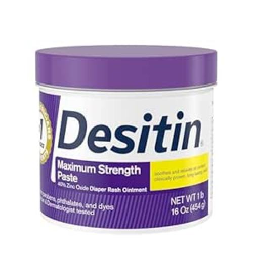 Desitin Maximum Strength Baby Diaper Rash Cream, 40% Zinc Oxide for Treatment, Relief & Prevention, Hypoallergenic, Phthalate- & Paraben-Free Paste, Protects Skin For Up To 12 Hours, 16 oz