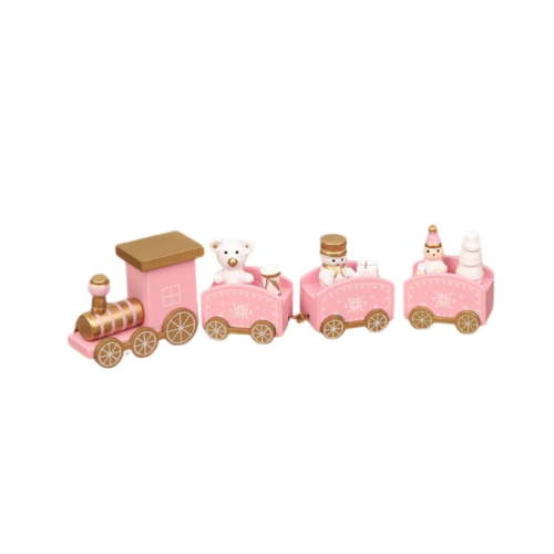 AUDeals Four Train Christmas Decorations Wooden Train Toy with 3 Train Cars and 3 Play Figures Mini Construction Set for Wooden Train Track Bulk Car Toys for Toddlers 3 4 5 Year Boys Girls Kids Fits f