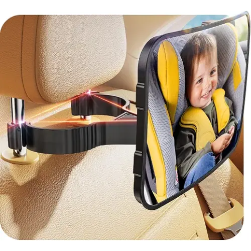 TAZENI Car Mirror for Baby for Rear-Facing Car Seat, Ultra Stable Hook Clip | Shatterproof, 360° Adjustable View Angle, Super Stable Car Seat Mirror for Baby, Black