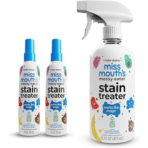 Miss Mouth's Messy Eater Stain Treater - 4oz 2-Pack & 16oz Spray Bottle - Laundry Spot Cleaner for Clothes, Carpet & Upholstery - Baby Stain Remover