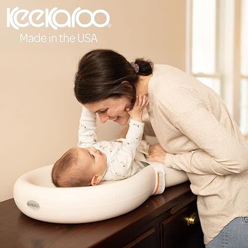 Keekaroo Peanut Changer Baby Vanilla – The Original Made in USA Easy-to-Clean Changing pad and The only Shell Over Foam, Fully Water Repellant, Wipeable Diaper pad, Wipe-Clean Changing pad