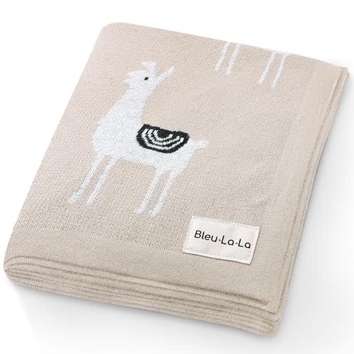 Unisex Cozy Receiving Swaddle Cuddle Stroller Crib Stroller 100% Fine Loomed Cotton Blanket - Quilt Blanket for Newborns, Infants Toddler, Boys and Girls (Llama - Cream)