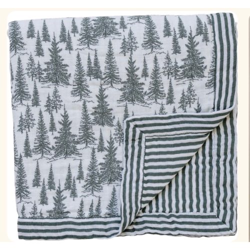 Forest + Green Stripes Muslin Quilt