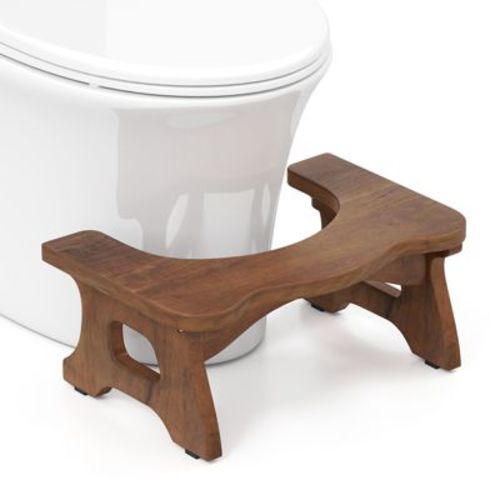 Costway Teak Wood Toilet Stool 7" Squatting Potty Stool for Adults & Kids Pooping Stool