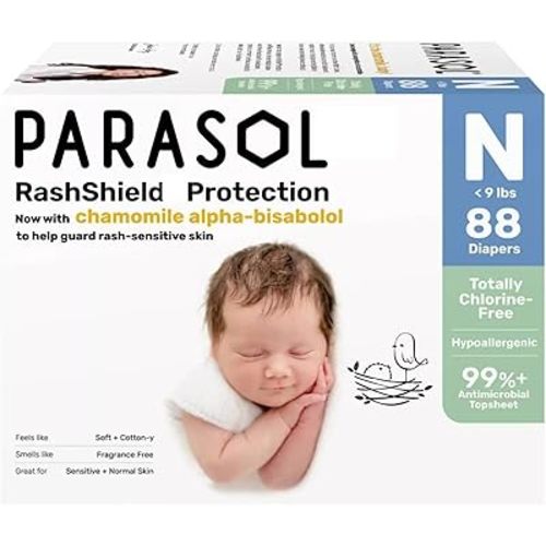 Parasol Newborn Disposable Baby Diapers, <9 lb, 88 Count, Soft Cotton-Like Feel, Absorbent Core, Flexible Waistband, Stretch Sides, Day & Night Comfort, Everyday Baby Care