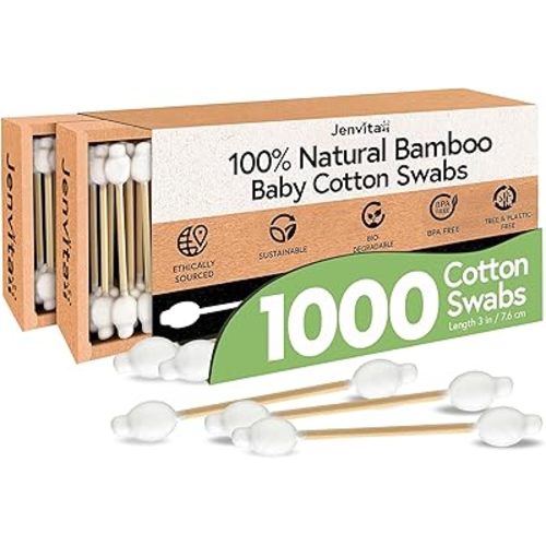 100% Bamboo Swabs for Ears, 1000 Pack, Safety Cotton Swabs