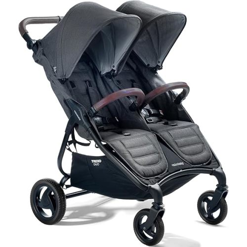 Valco Baby Trend Duo Light Weight Side by Side Double Stroller 2025(Charcoal) - Easy and Compact fold, Multi-Position Recline, Large Canopy, Independent Twin Vents and More - Luxurious Twin Pram