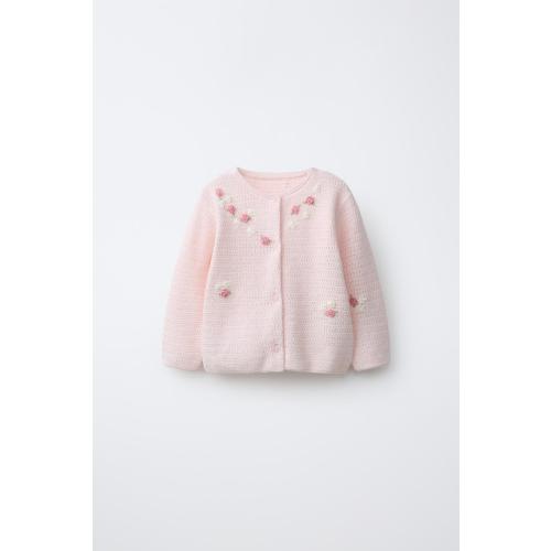 FLORAL EMBROIDERY KNIT CARDIGAN - Light pink | ZARA United States