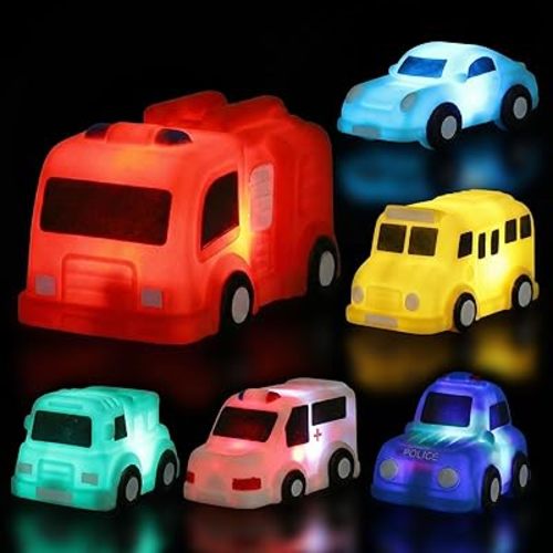TOY Life 6 PCS Cars Light Up Bath Toys for Kids Ages 4-8, No Hole Glow Bath Toys for Kids, Baby Toddler Bath-Time, Easter Basket Stuffers Gifts for Kids Boys Girls, Ideal for Shower, Bathtub, Pool