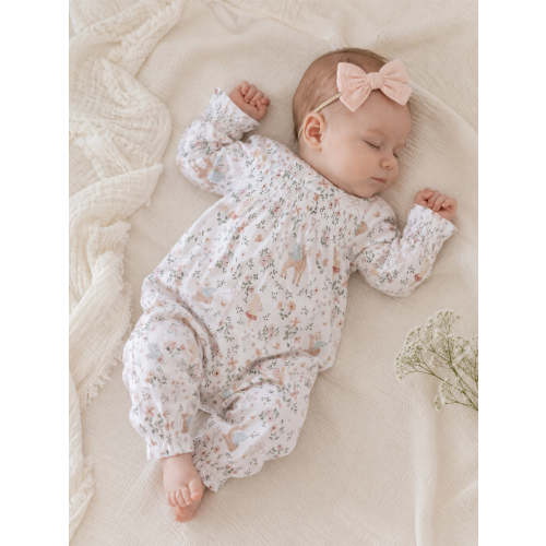 Smocked Long Sleeve Romper, Enchanted Woodland