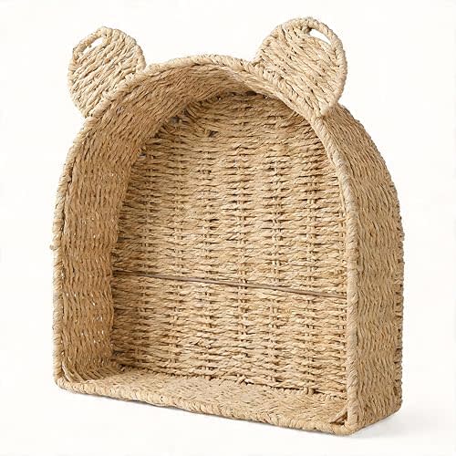 Arched Teddy Bear Nursery Wall Shelf, Paper Rope Basket