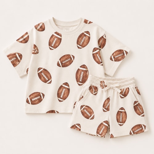 Football Print Shorts Set - optional custom embroidery | Little Joy Co.