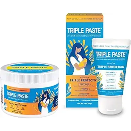 Triple Paste Diaper Rash Cream for Baby - 8 Oz Tub & 3 Oz Tube At Home & On the Go Bundle - Zinc Oxide Ointment Treats, Soothes and Prevents Diaper Rash