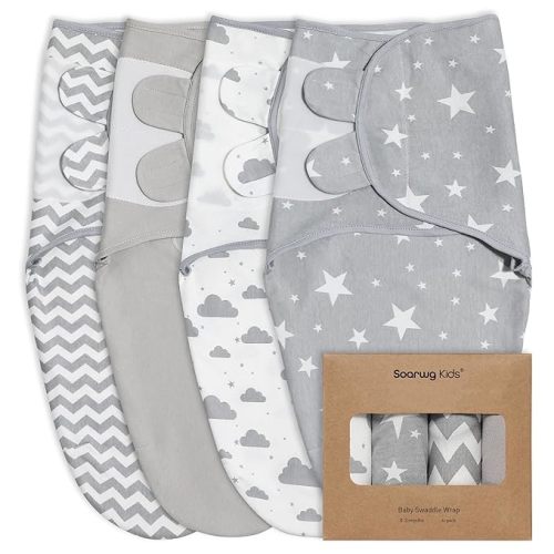 Organic Baby Swaddle Sleep Sacks, 4-Pack Swaddles for Newborns Baby Essentials, Infant 0-3 Months, 100% Cotton Soft & Snug Adjustable Wrap Nursery Swaddling Blankets Improves Sleep