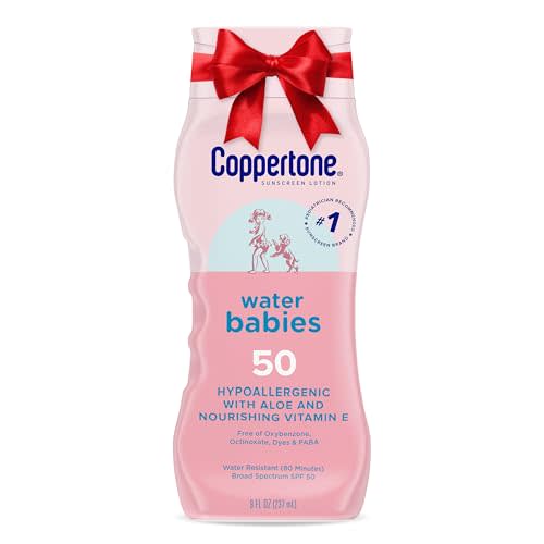 Coppertone WaterBabies Baby Sunscreen Lotion SPF 50, Hypoallergenic Sunscreen for Babies, Water Resistant, Pediatrician Recommended, Holiday Gifts for Babies, 8 Fl Oz Bottle