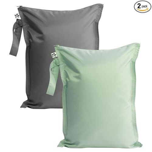 Tiny Twinkle Mess Proof Wet Bags | 2-Pack Reusable Waterproof Wet Bags for Swimsuits | Baby Clothes | Travel & Diaper Bag (Sage, Charcoal)