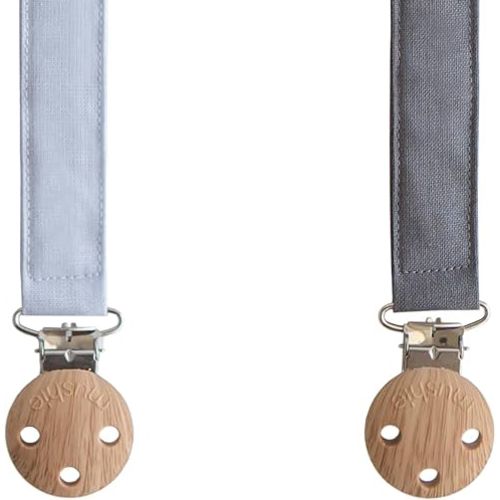 mushie Linen Baby Pacifier Clip Holder | Soft Fabric Strap, 2-Pack (Blush/Cream)