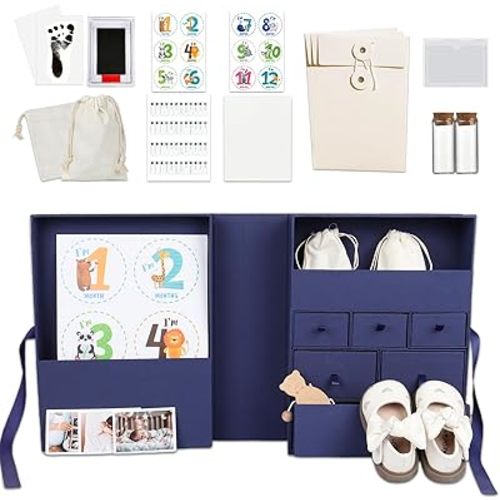 Baby Keepsake Box, Large Memory Storage with 8 Additional Items -Blue