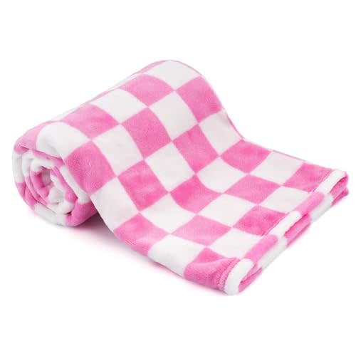 GreatBba Plush Checkered Baby Blanket for Boys Girls Nursery, 30"*40" Warm Short Fleece Blanket Neutral for Infant Newborn, Small Fuzzy for Sleeping, Chenille Baby for Stroller (Pink&White)