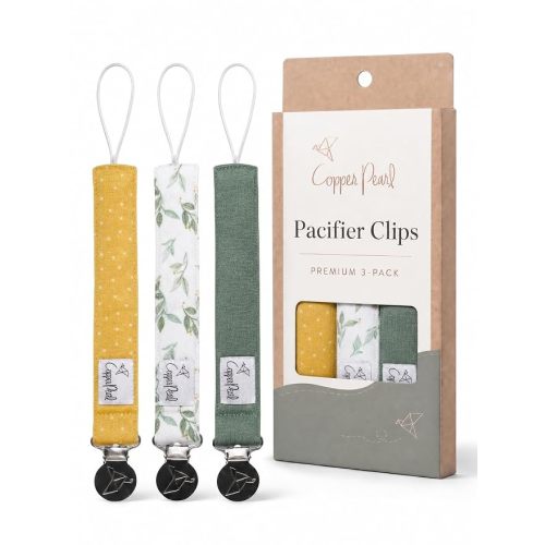 Copper Pearl Pacifier Holder 3-Pack: Premium Knit Binky Clips for Babies - Stylish Stainless Steel Design, Prevents Floor Drops - Fern