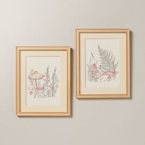 2pk 14"x11" Mushroom Framed Wall Art Set - Hearth & Hand™ with Magnolia