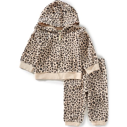 Little Me Baby Girls Long-Sleeve Leopard-Print Hoodie & Coordinating Jogger Pant Set