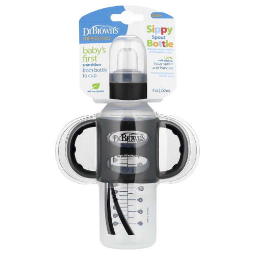 Dr. Brown's Sippy Spout Bottle, 6 Months +, Black , 8 oz (250 ml)