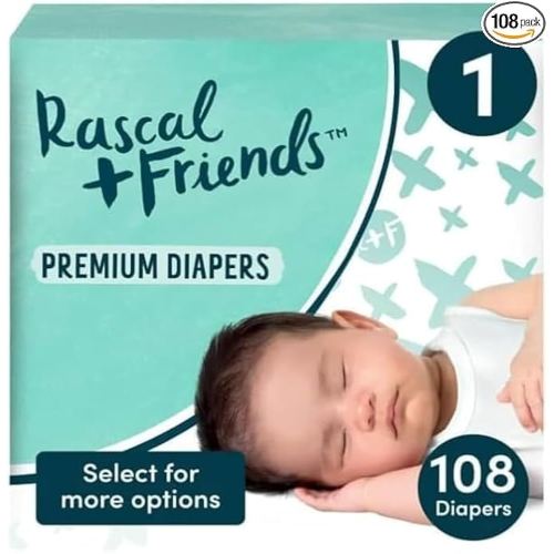 Rascal + Friends Premium Diapers, Size 1, 108 Count