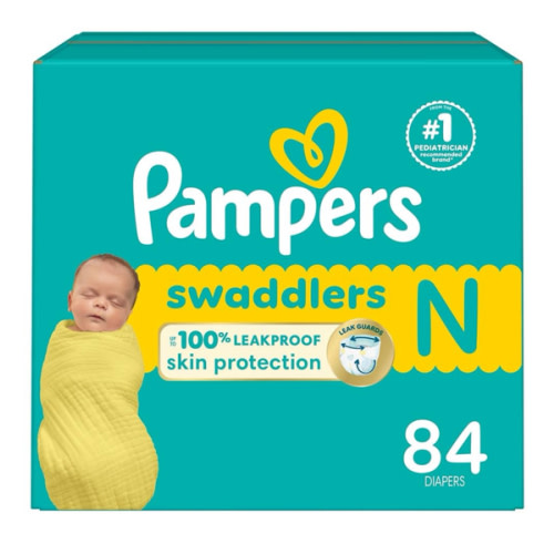 Pampers Baby Diapers - Swaddlers - Size 0, 84 Count, Ultra Absorbent Disposable Newborn Diaper