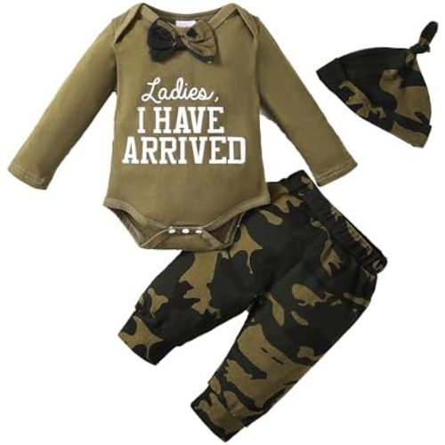 Baby Boy Clothes Infant Newborn Fall Winter Outfits Long Sleeve Letter Print Romper + Hat + Pants Set