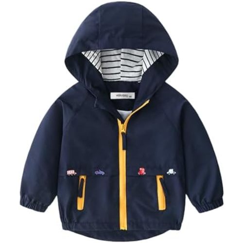 Volunboy Toddler Boys Windbreaker Casual Outerwear Kids Lightweight Zip Hooded Jacket Baby Cute Dust Coat