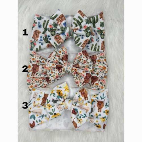 Western headwraps | cow headwraps | farm bows | highland cow bows | messy headwraps | Texas messy headwrap