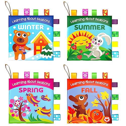 Cloth Books for Babies - Learn About Seasons, Playful Illustrations, Crinkle Pages & Cute Characters - for Babies 24 Months Old(Set of 4)