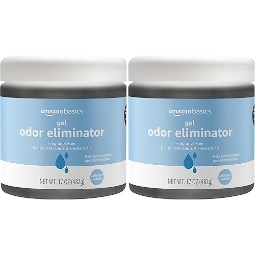 Amazon Basics Gel Odor Eliminator, Activated Charcoal, Fragrance Free, 17 Oz, Pack of 2