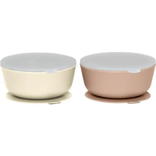 WeeSprout Suction Bowls for Baby & Toddlers (Set of 2) - 100% Silicone w/Plastic Lid - Leak Proof Feeding Supplies - Dishwasher & Microwave Safe Infant Dinnerware w/Extra Strong Base