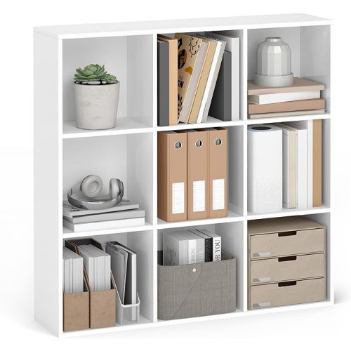 VASAGLE Custos Collection - Bookshelf, Bookcase, Cube Shelf with 9 Compartments, 9.4 x 38.6 x 38.6 Inches, Storage Shelf, for Living Room, Home Office, Dining Room, Cloud White ULBC477W01