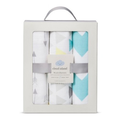Muslin Swaddle Blankets Triangles 3pk - Cloud Island™ Gray