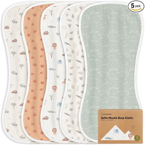 5-Pack Muslin Burp Cloths Baby Boy, Girl - Very Absorbent Baby Burp Cloth Rags, 8-Layers Viscose Derived from Bamboo Cotton Muslin Towel, Super Soft Spit Up Rags, No Shrink Washcloths (Wilderness)