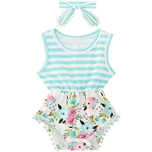 UNICOMIDEA Baby Girls Outfit Newborn Romper Jumpsuits Sleeveless One-Piece Clothes 0-24 Months Bodysuit with Headband