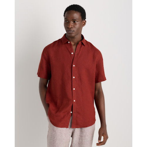 Men's 100% European Linen Short Sleeve Shirt in Brick