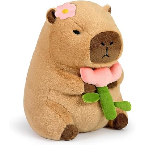 Ditucu Cute Capybara Plush Pillow with Wearable Frog Hat Stuffed Animal Capibara Plushies Toys Gifts for Kids Brown 11 inch