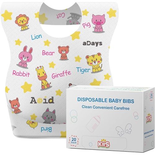 KIIS Disposable Baby Bibs for Baby Boys and Girls - Individually Packaged - Hygienic, Soft and Leakproof (20 PCS / 60 PCS)