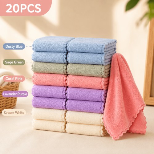 20Pcs Soft Coral Velvet Baby Washcloths Absorbent Newborn Saliva Towels 5 Colors Scalloped Edge Infant Face Cloth for Sensitive Skin